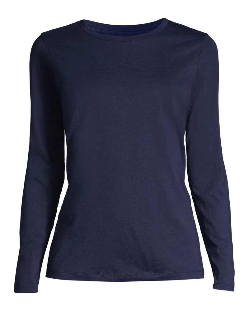 Lands' End Supima-Shirt, Langarm, Damen, Größe plus, Blau, Baumwolle, by Blau