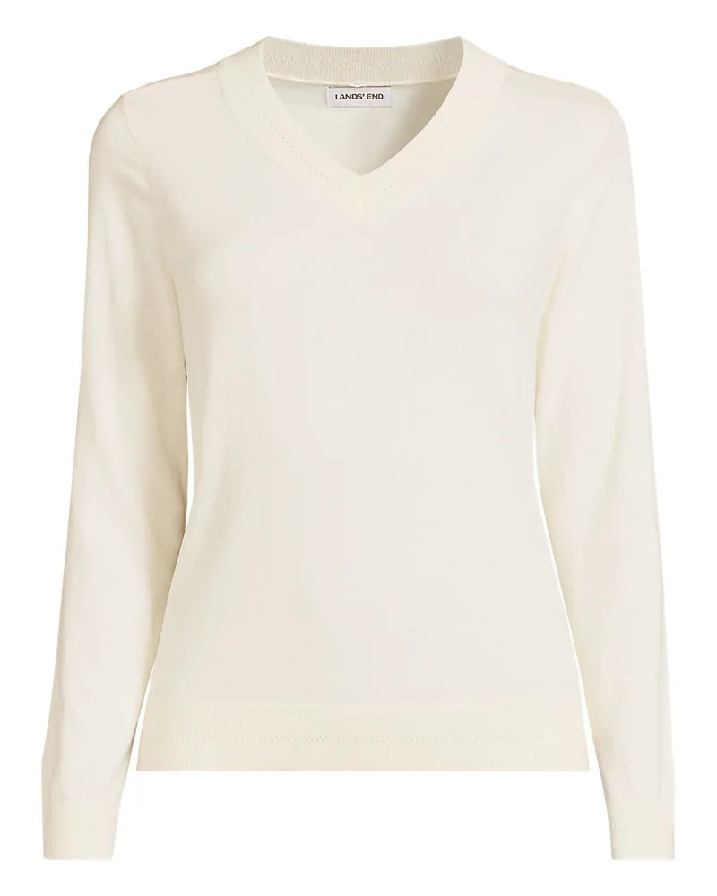 Lands' End Pullover aus Baumwolle/Seidenmix, Damen, Größe regular, Weiß, Baumwolle/Seide/Nylon, by Weiß