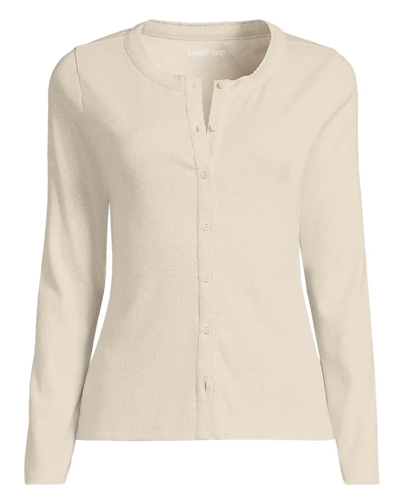 Lands' End Rippshirt mit durchgehender Knopfreihe, Damen, Größe plus, Weiß, Elasthan/Baumwoll-Mischung, by Weiß