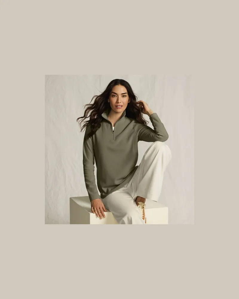 Lands' End Anyweather Fleece-Pullover mit Reißverschluss, Damen, Größe plus, Grün, Polyester, by Grün