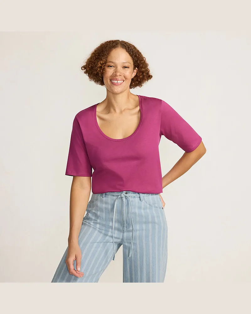 Lands' End Supima-Shirt mit tiefem Rundausschnitt, Damen, Größe petite, Pink, Baumwolle, by Pink