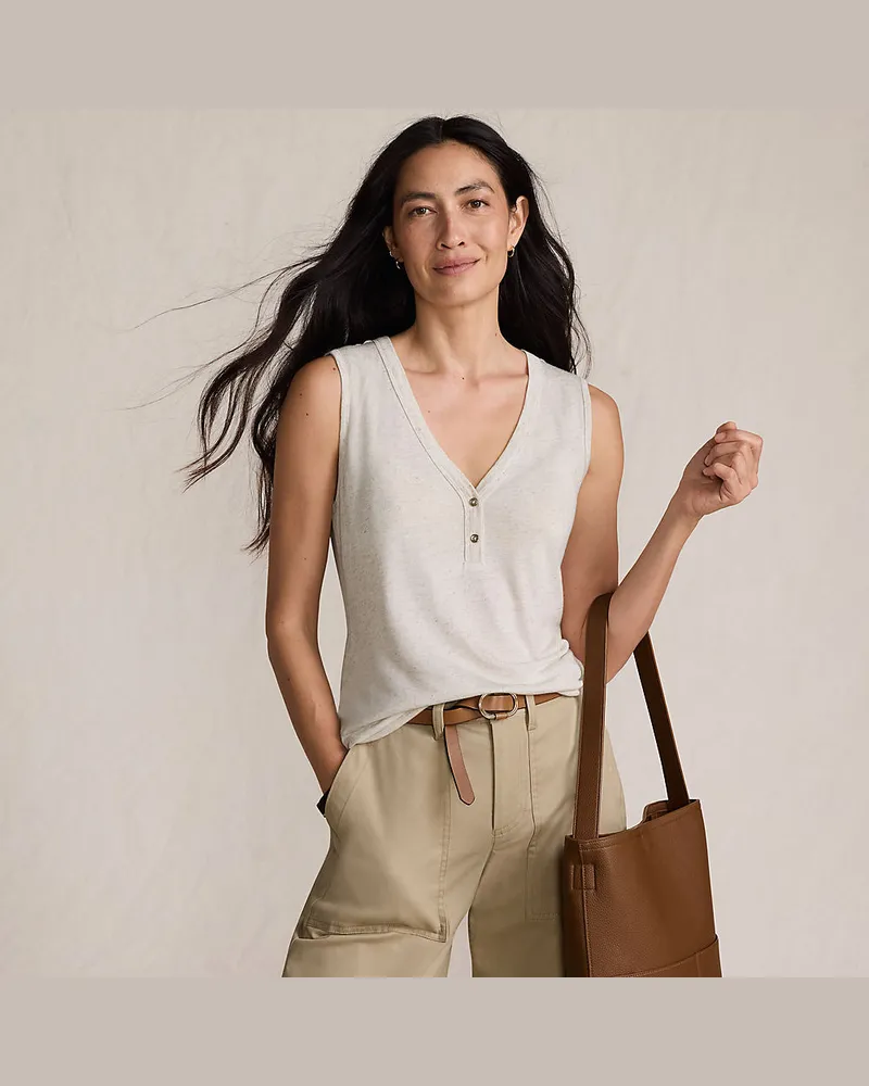 Lands' End Top aus Leinenmix, Damen, Größe regular, Beige, Baumwolle/Leinen/Baumwoll-Mischung, by Beige