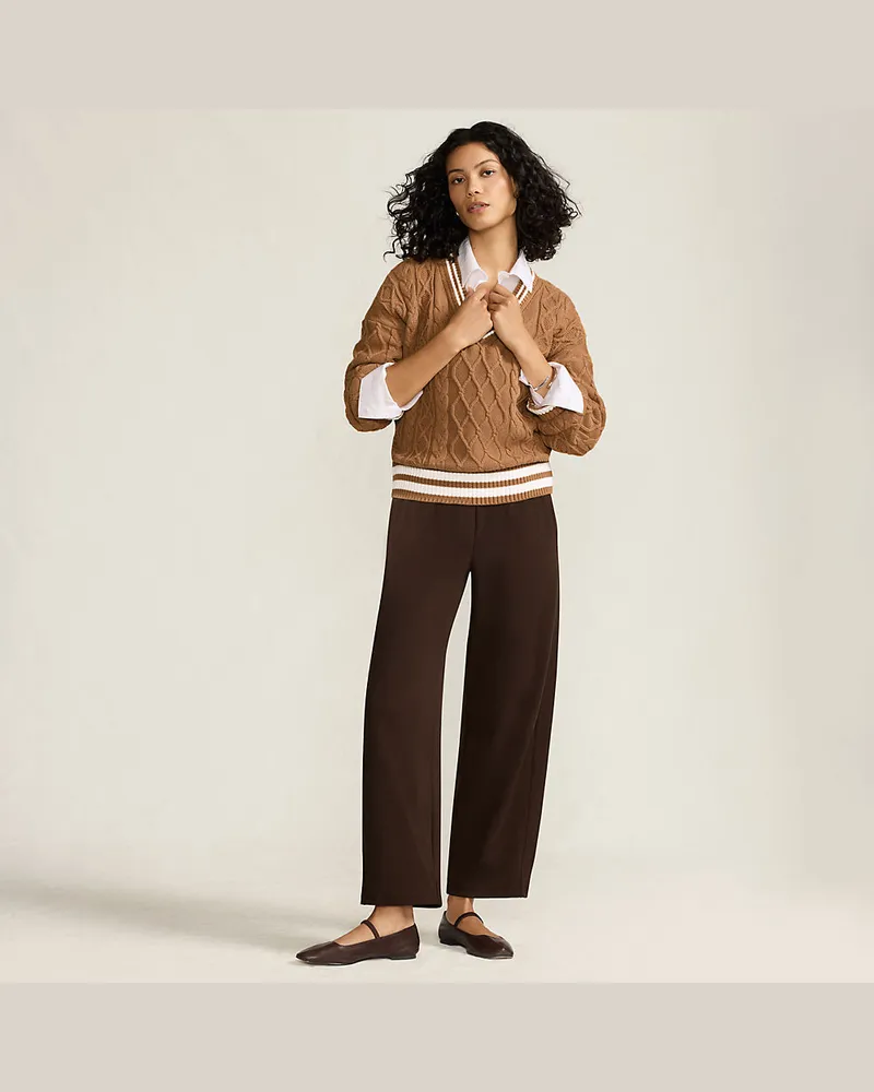 Lands' End Sport Knit Barrel-Hose High Waist, Damen, Größe petite, Braun, Baumwolle, by Braun