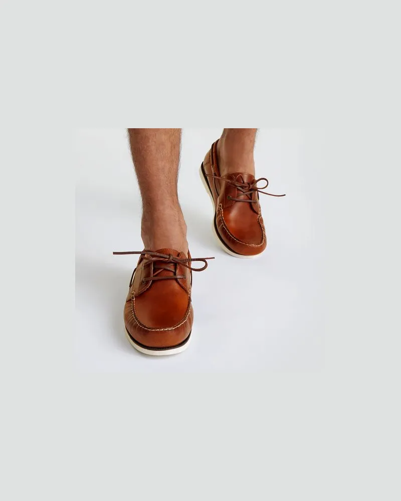 Lands' End Leder-Bootsschuhe, Herren, Größe regular, Beige, Leder, by Beige