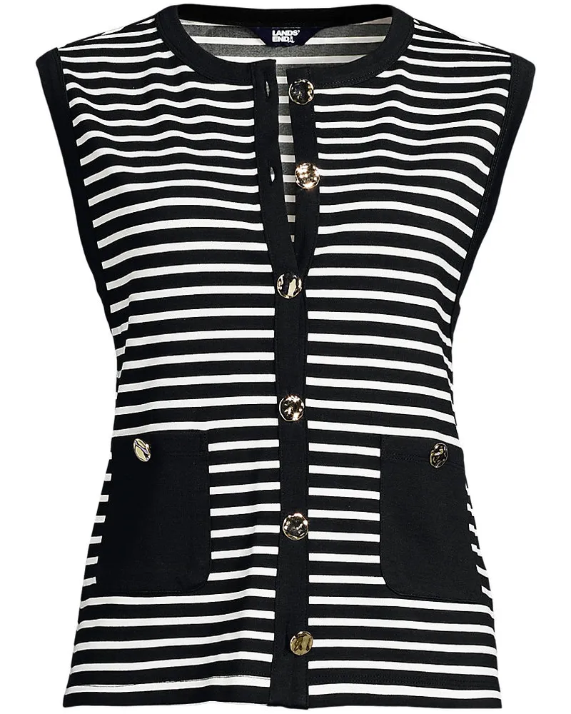 Lands' End Feinstrick-Top mit Metallknöpfen, Damen, Größe regular, Schwarz, Polyester/Viskose/Polyester-Mischung, by Schwarz