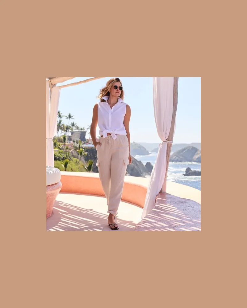 Lands' End Leinen-Cargohose mit Dehnbund, Damen, Größe petite, Beige, Leinen, by Beige