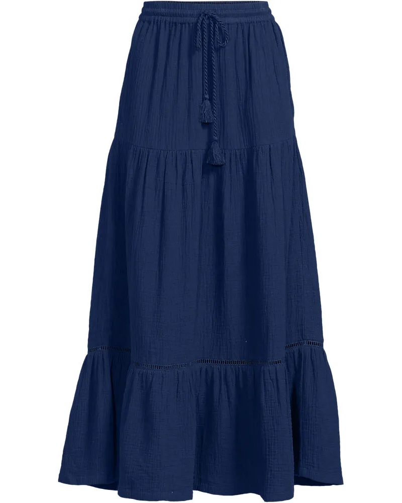 Lands' End Maxi-Stufenrock aus Musselin, Damen, Größe plus, Blau, Baumwolle, by Blau
