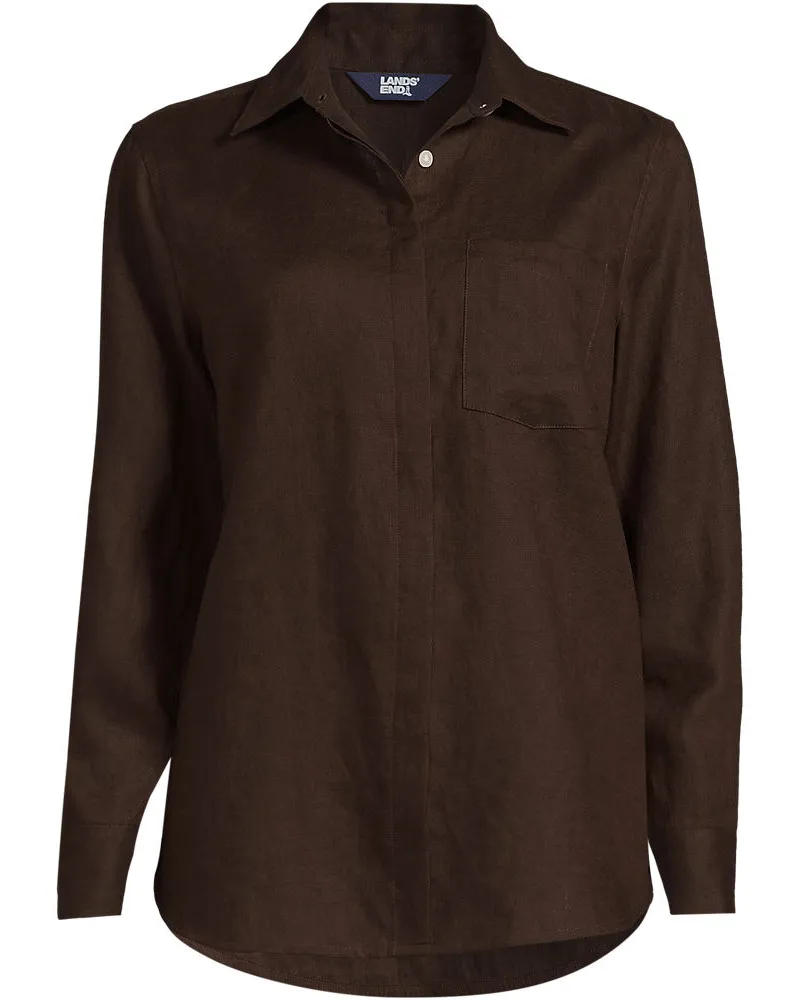 Lands' End Premium Reinleinen-Bluse, Damen, Größe petite, Braun, Leinen, by Braun