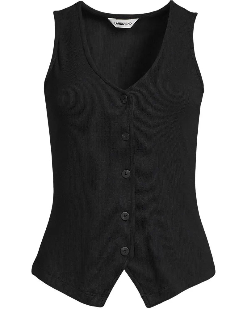 Lands' End Ärmellose Feinstrick-Weste, Damen, Größe plus, Schwarz, Elasthan/Viskose/Polyester-Mischung, by Schwarz