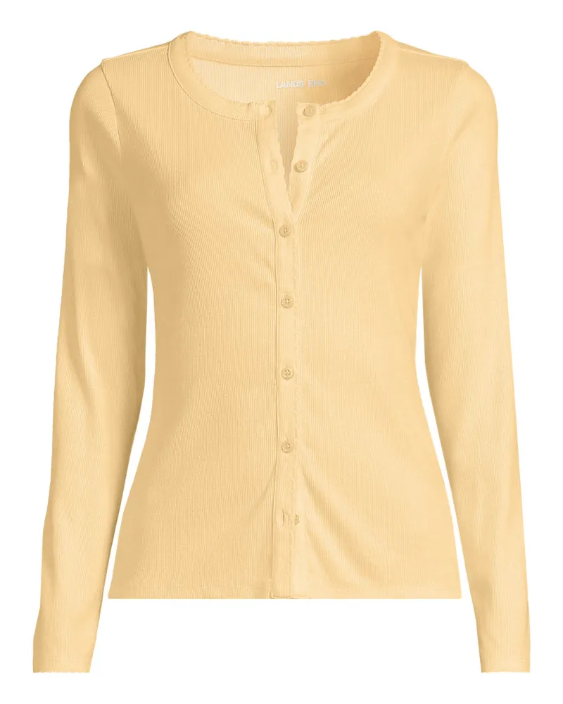 Lands' End Rippshirt mit durchgehender Knopfreihe, Damen, Größe plus, Gelb, Elasthan/Baumwoll-Mischung, by Gelb