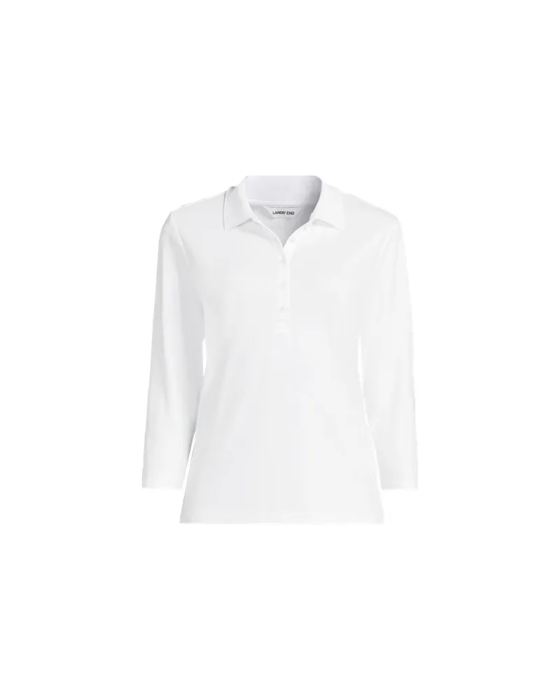 Lands' End Supima Poloshirt mit 3/4-Ärmeln, Damen, Größe regular, Weiß, Baumwolle, by Weiß