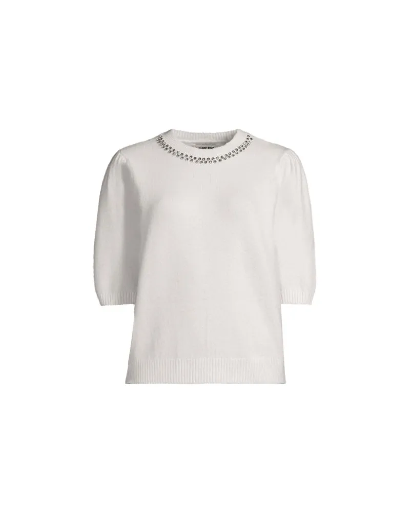 Lands' End Kurzarm-Pullover Wool Touch mit Strassverzierung, Damen, Größe:40-42 petite, Weiß, Wolle/Polyester/Viskose, by Weiß