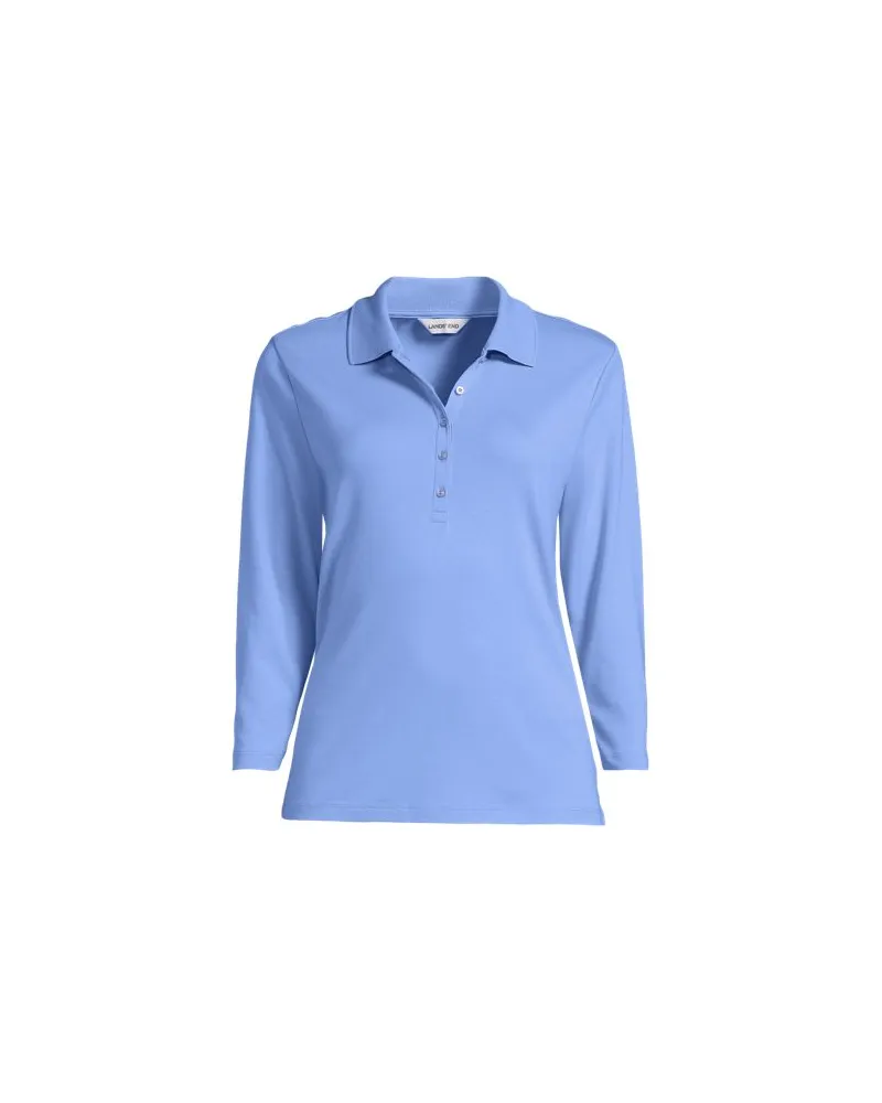 Lands' End Supima ® Poloshirt mit 3/4-Ärmeln, Damen, Größe plus, Blau, Baumwolle, by Blau
