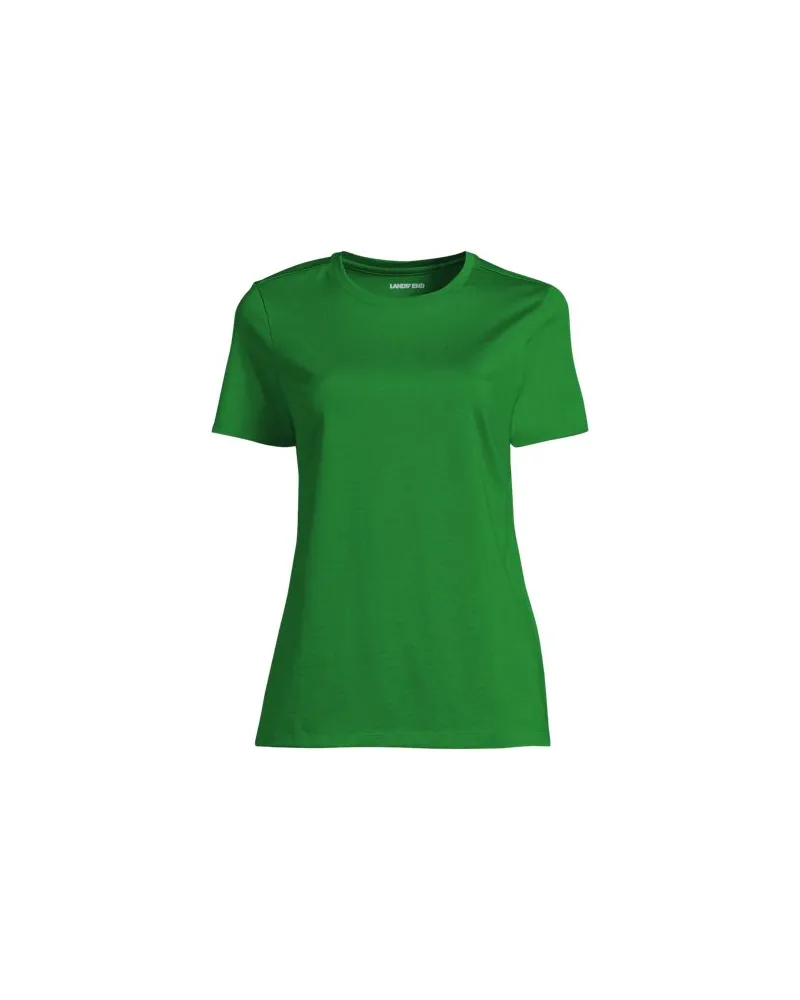 Lands' End Supima Kurzarm-Shirt mit rundem Ausschnitt, Damen, Größe:40-42 regular, Grün, Baumwolle, by Grün