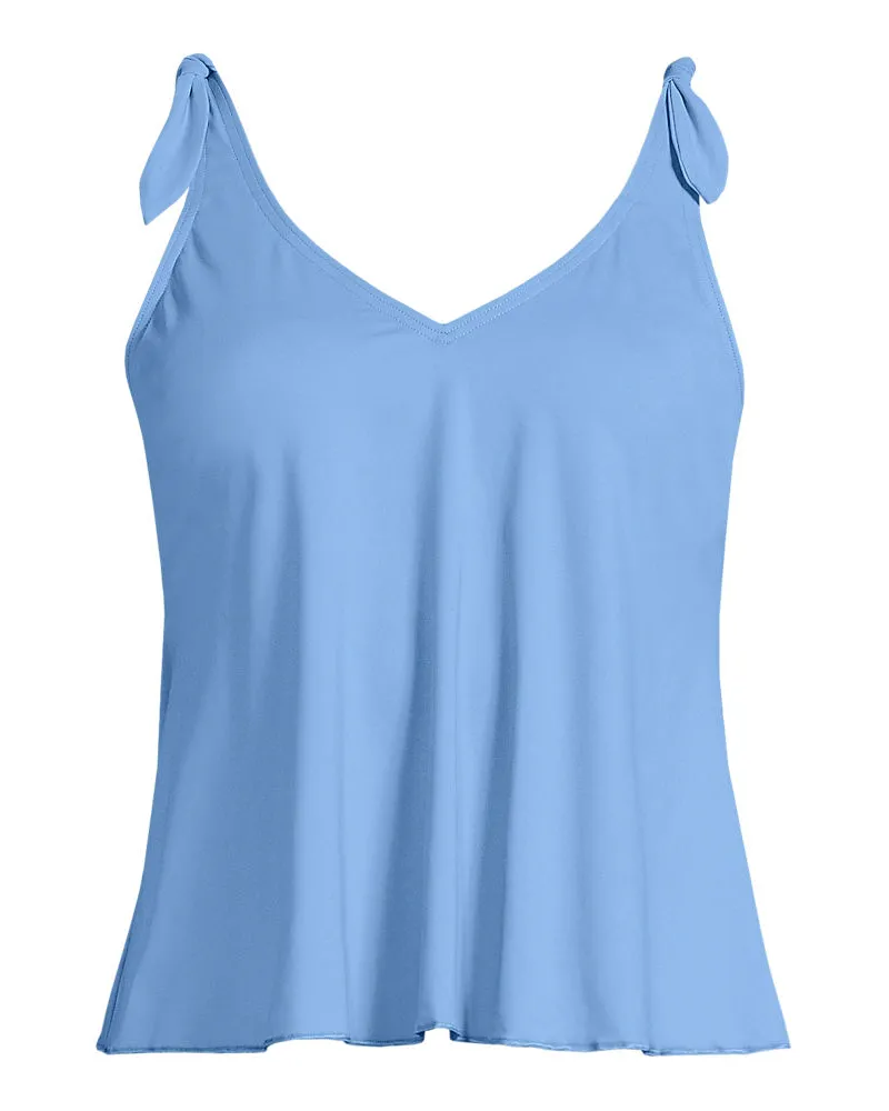 Lands' End Tankini-Top mit geknoteten Trägern und Flattersaum in Lang-Größe, Damen, Größe regular, Blau, Elasthan/Nylon-Mischung, by Blau