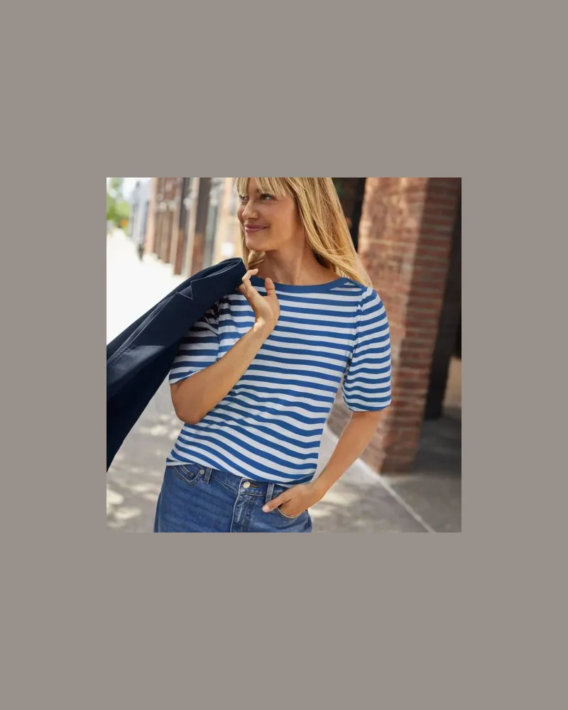 Lands' End Supima-Shirt mit U-Boot-Ausschnitt, Damen, Größe:40-42 regular, Blau, Baumwolle, by Blau
