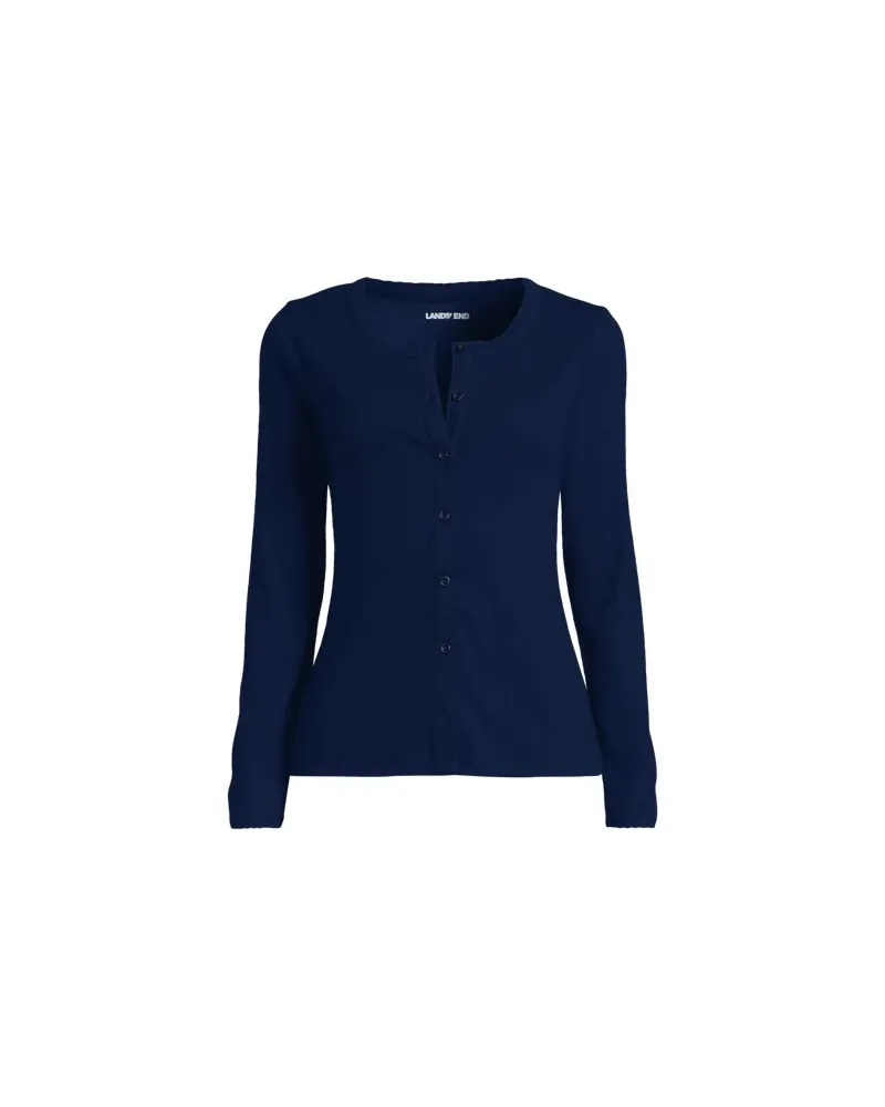 Lands' End Rippshirt mit durchgehender Knopfreihe, Damen, Größe plus, Blau, Elasthan/Baumwoll-Mischung, by Blau