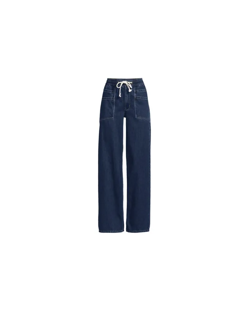 Lands' End Gerade Jeans mit Elastikbund, Damen, Größe petite, Blau, Baumwolle, by Blau