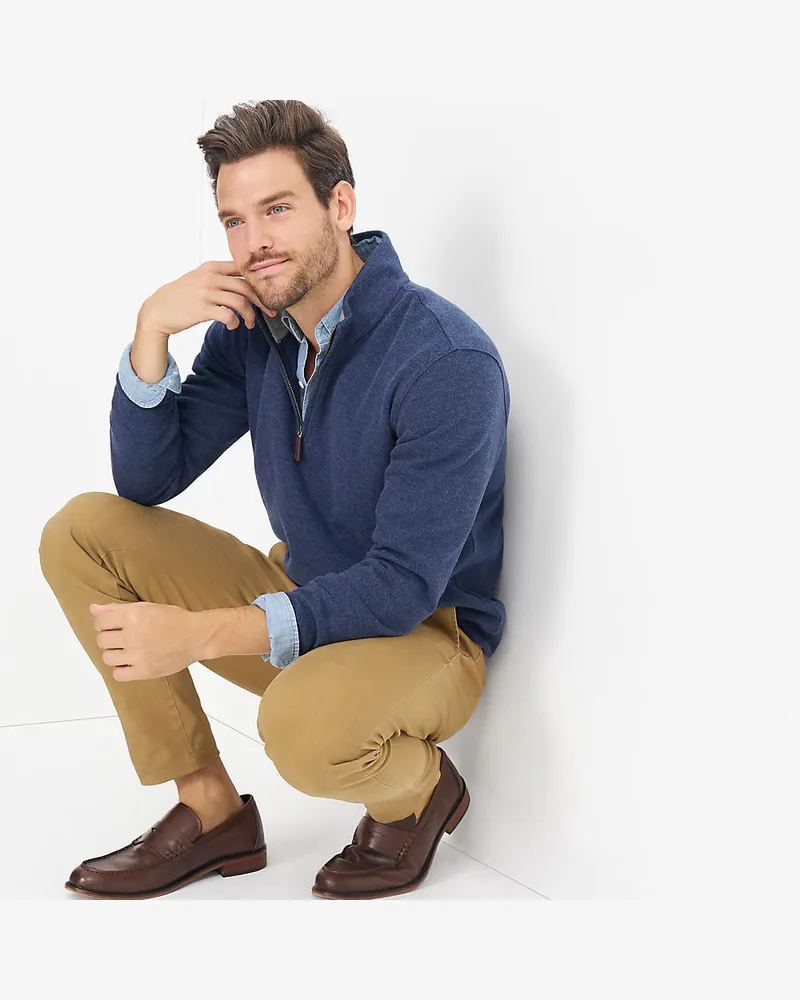 Lands' End Reißverschluss-Pullover aus Bedford-Ripp, Herren, Größe regular, Blau, Baumwolle, by Blau