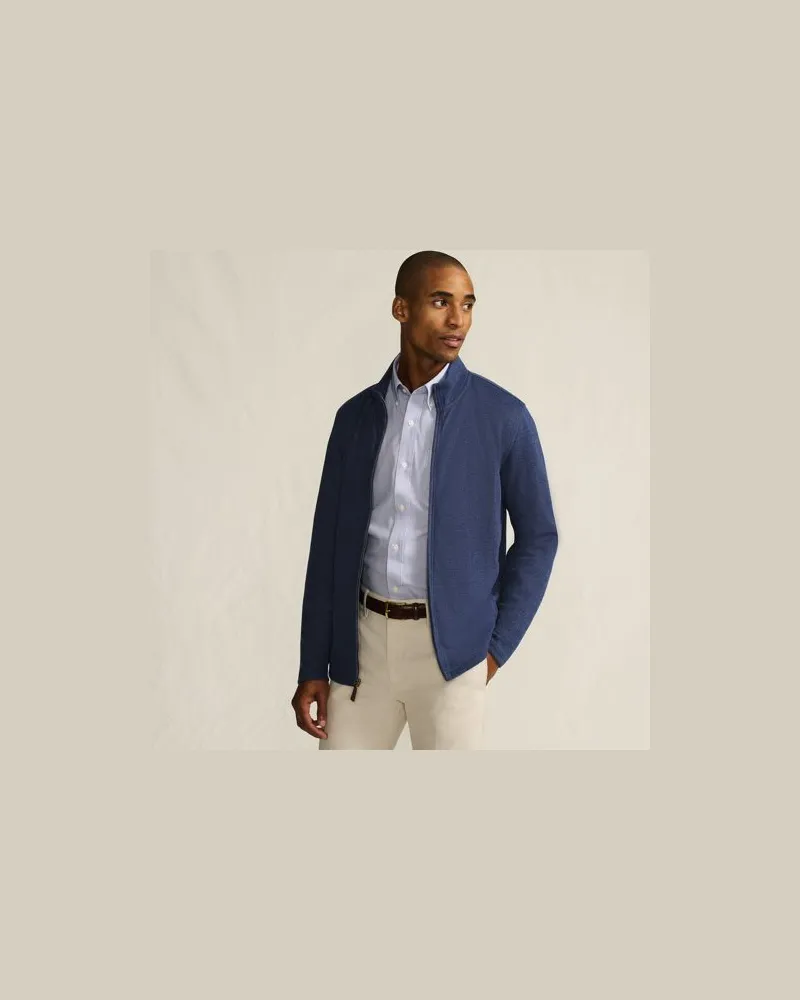 Lands' End Bedford-Cardigan mit Reißverschluss, Herren, Größe regular, Blau, Baumwoll-Mischung/Polyester-Mischung, by Blau