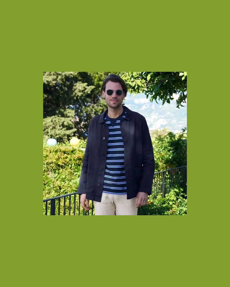 Lands' End Premium Reinleinen-Hemdjacke, Herren, Größe regular, Blau, by Blau