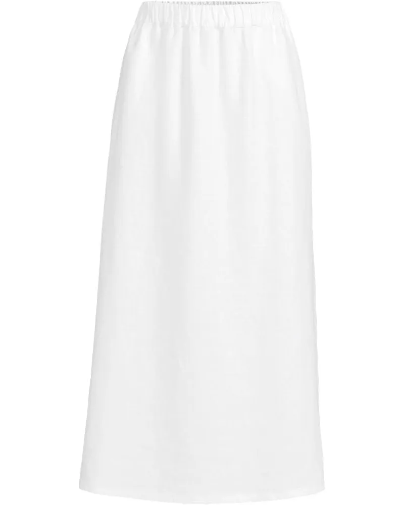 Lands' End Premium Reinleinen-Midirock mit Elastikbund, Damen, Größe plus, Weiß, Leinen, by Weiß