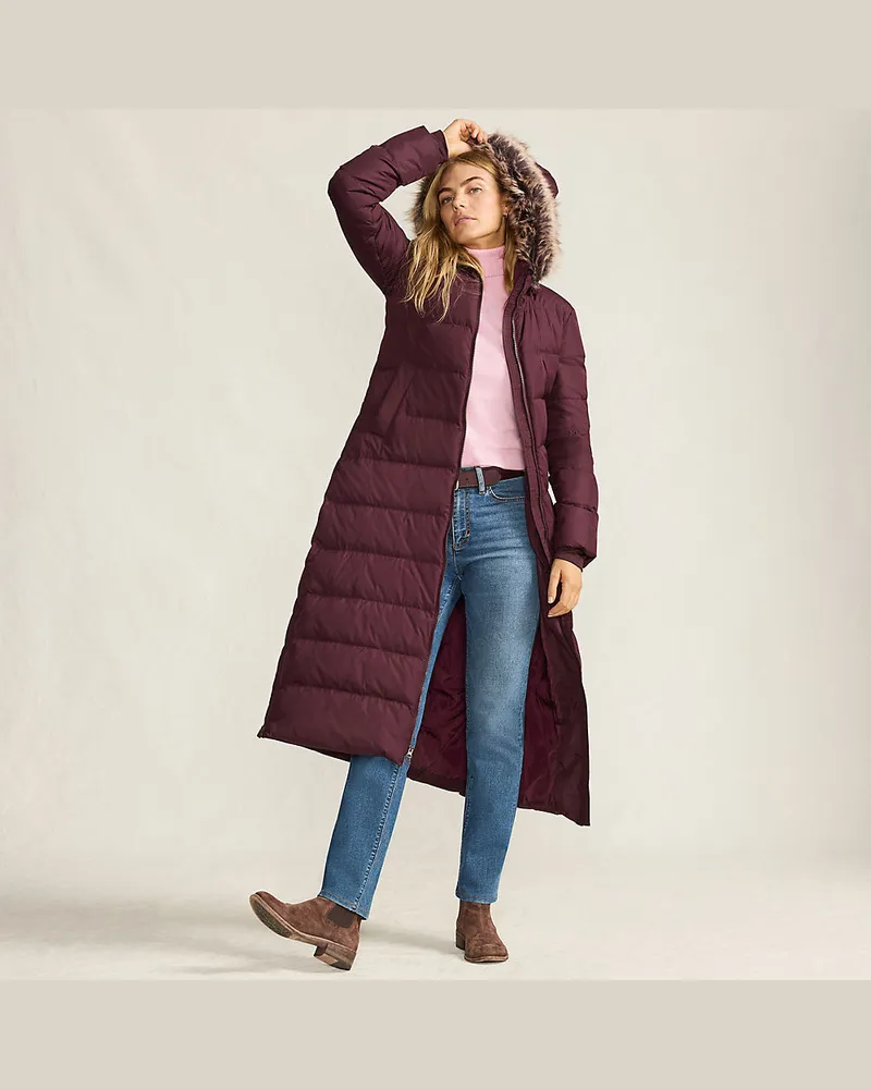 Lands' End Maxi-Daunenmantel mit Kapuze, Damen, Größe regular, Rot, Polyester, by Rot