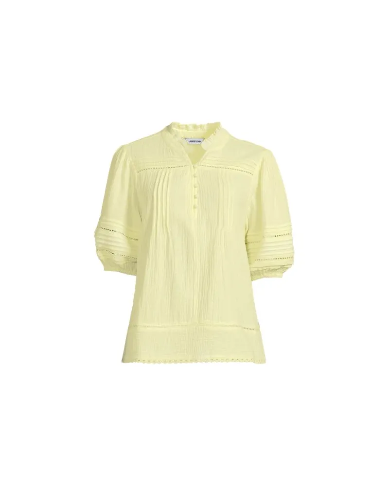 Lands' End Musselin-Bluse mit Leiterborte, Damen, Größe:44-46 regular, Gelb, Baumwolle, by Gelb