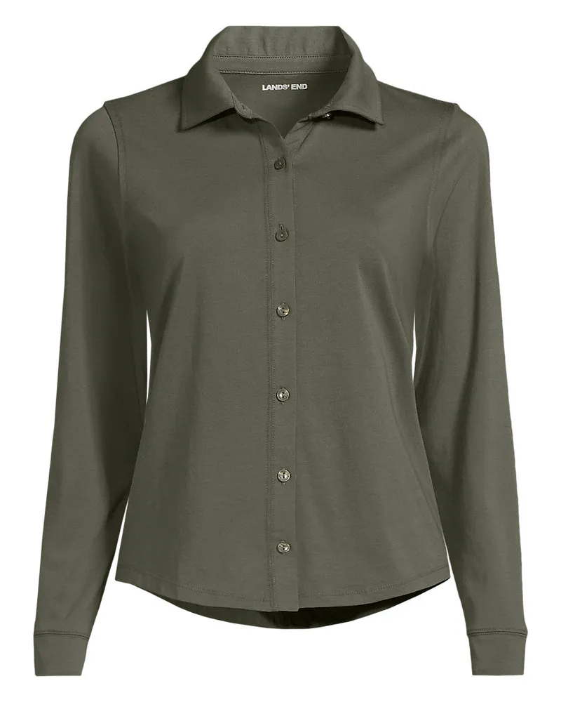 Lands' End Langärmelige Supima-Jerseybluse, Damen, Größe regular, Grün, Baumwolle, by Grün