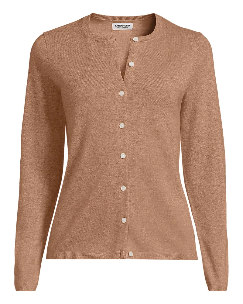 Lands' End Kaschmir-Cardigan mit rundem Ausschnitt, Damen, Größe plus, Beige, Kaschmir, by Beige