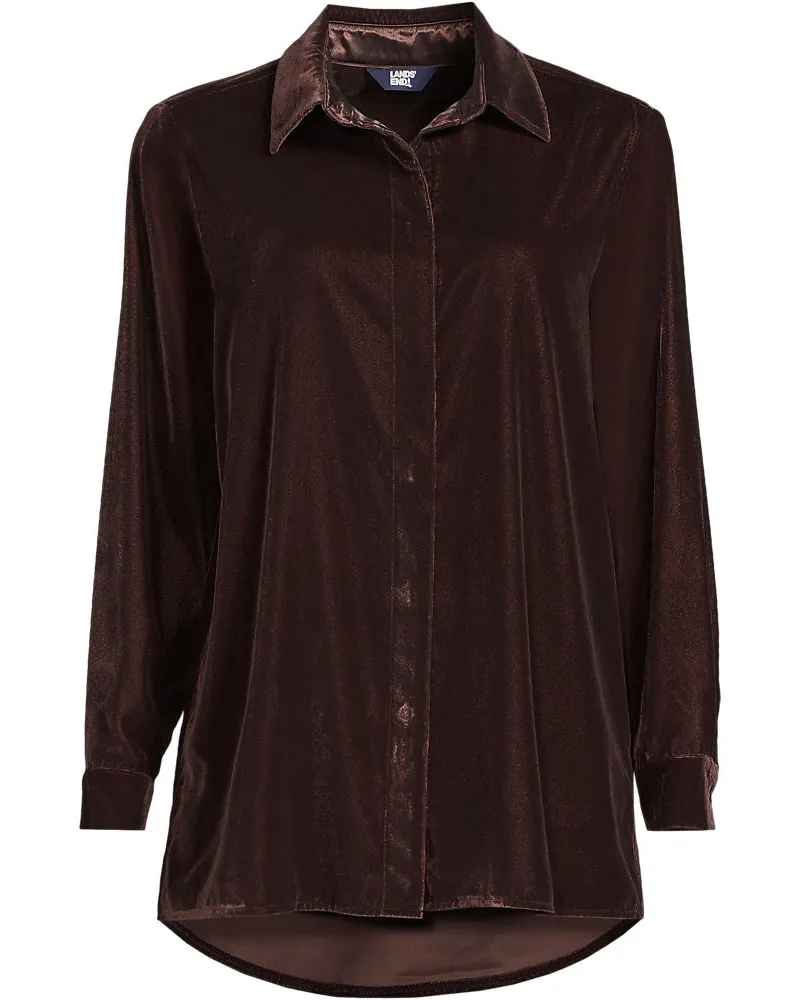 Lands' End Samtbluse, Damen, Größe plus, Braun, Polyester, by Braun