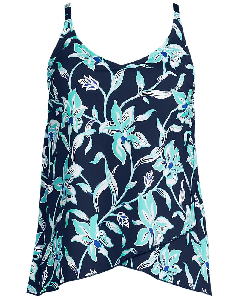 Lands' End Tankinitop mit Tulpensaum chlorresistent, Damen, Größe regular, Blau, Nylon-Mischung, by Blau