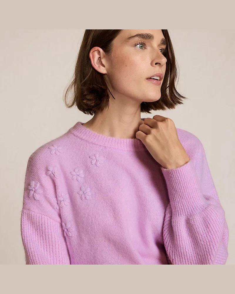 Lands' End Rundhalspullover mit aufgestickten Blumen, Damen, Größe regular, Lila, by Lila