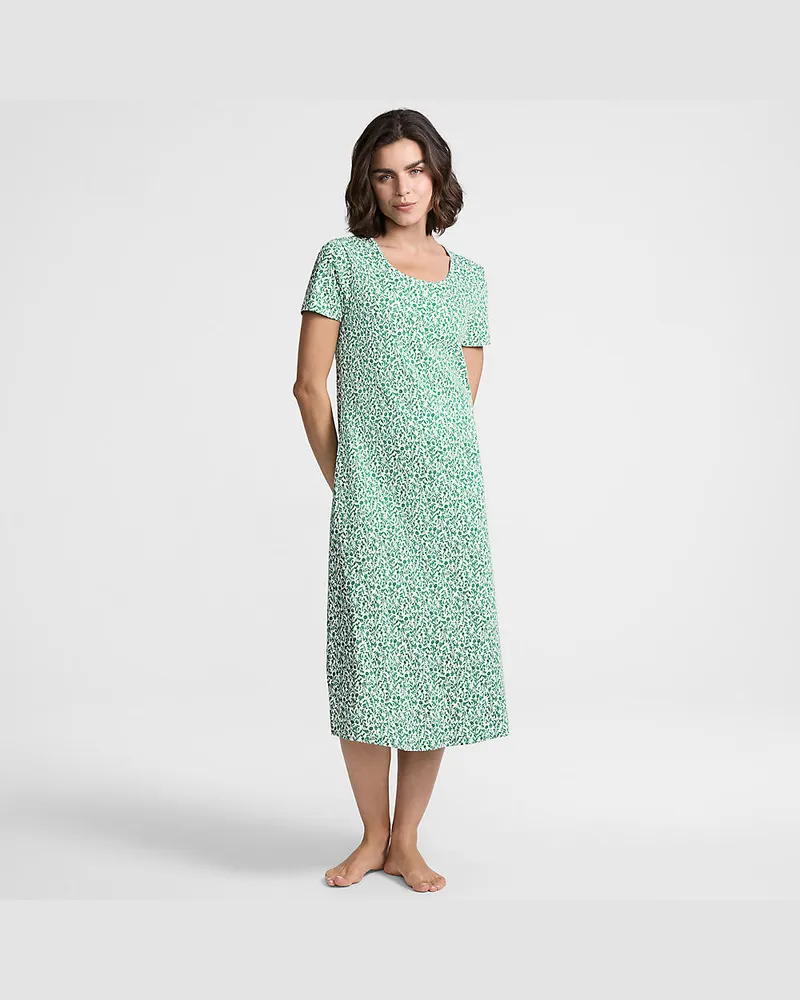 Lands' End Wadenlanges Kurzarm-Nachthemd aus reiner Baumwolle, Damen, GrÃ¶ÃŸe regular, GrÃ¼n, Baumwolle, by Grã¼n