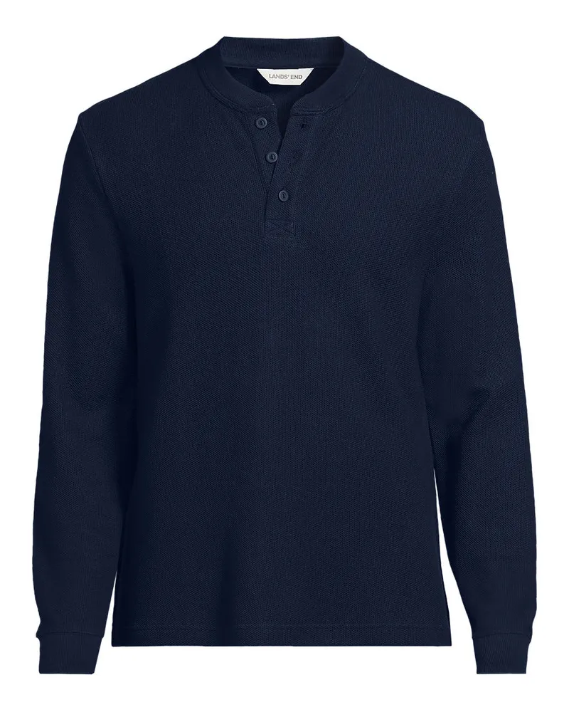 Lands' End Piqué-Henleyshirt, Herren, Größe regular, Blau, Baumwolle, by Blau