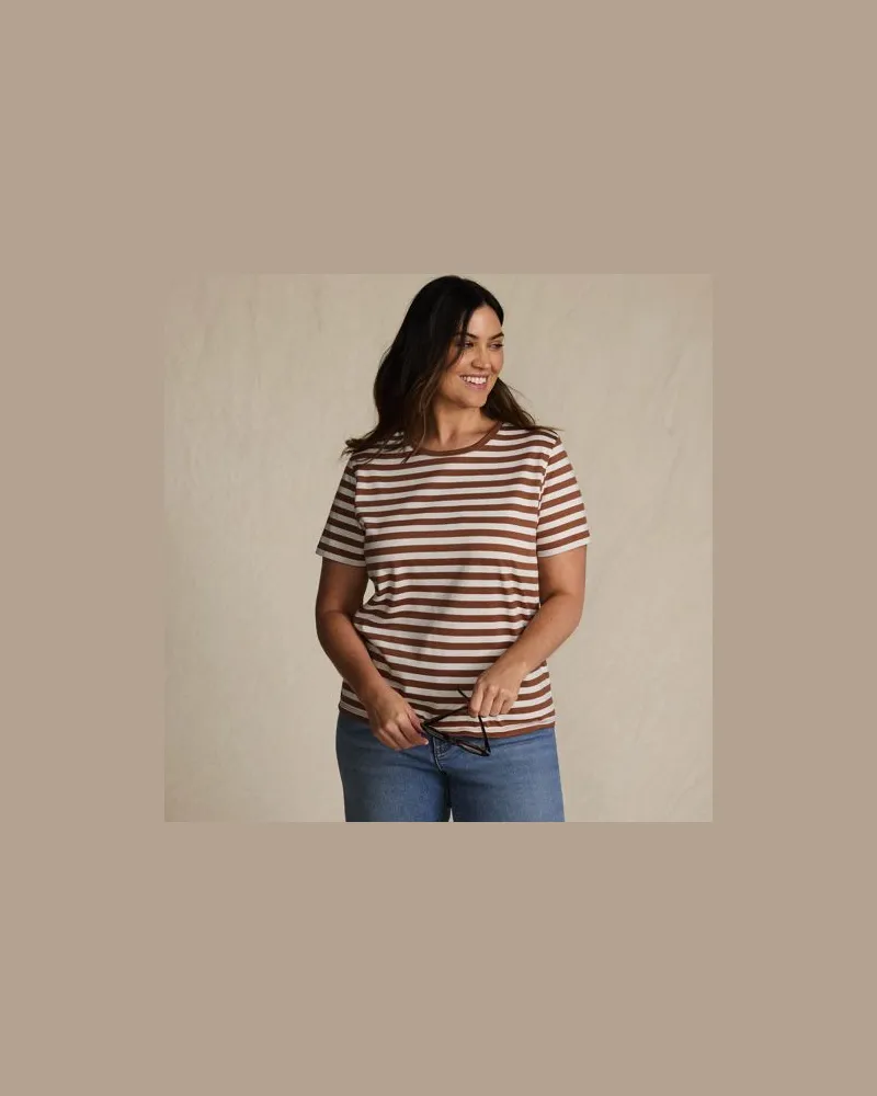 Lands' End Supima Kurzarm-Shirt mit rundem Ausschnitt, Damen, Größe plus, Braun, Baumwolle, by Braun