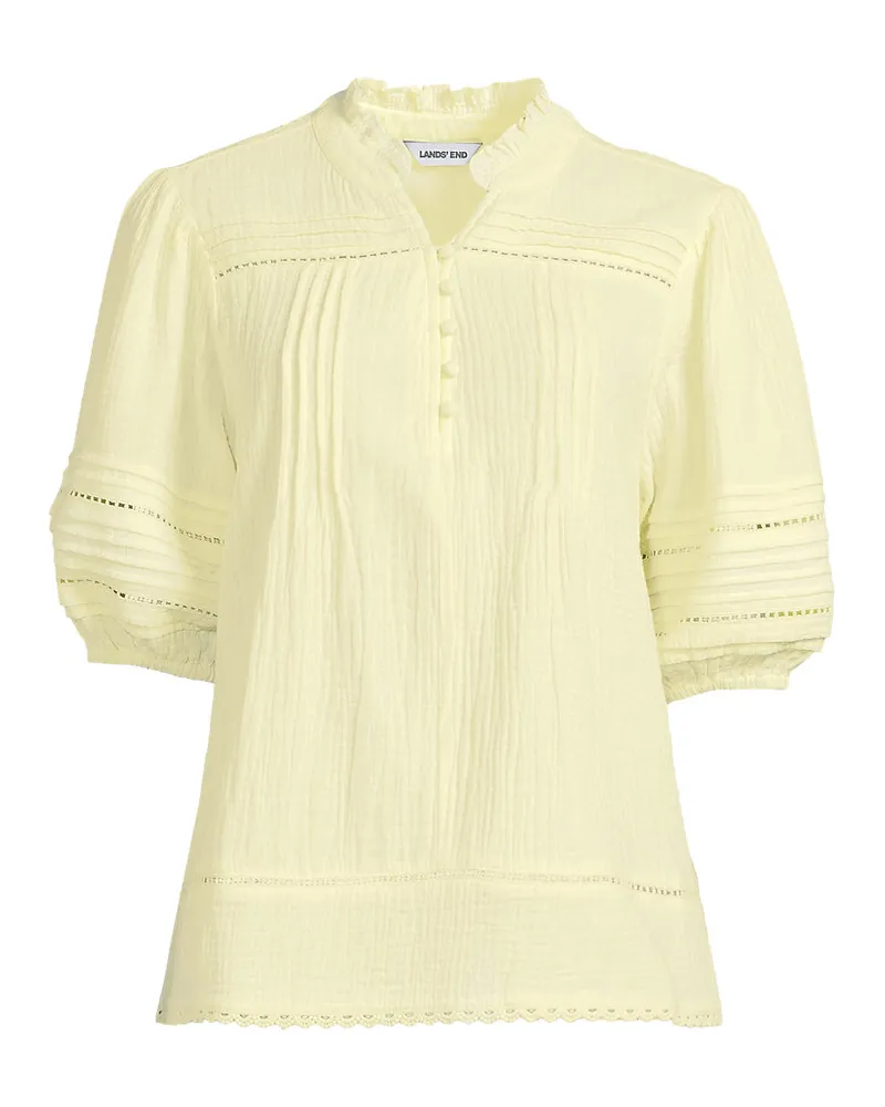 Lands' End Musselin-Bluse mit Leiterborte, Damen, Größe regular, Gelb, Baumwolle, by Gelb