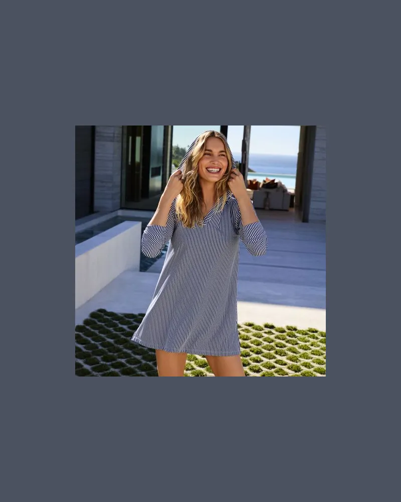 Lands' End Langes Kapuzen-Badeshirt in Lang-Größe, Damen, Größe regular, Blau, Elasthan/Nylon-Mischung, by Blau