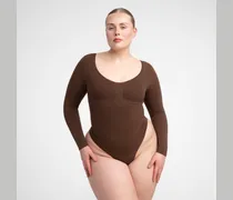 Bodysuit Sculpting Shapewear Longsleeve mit String - Braun / M