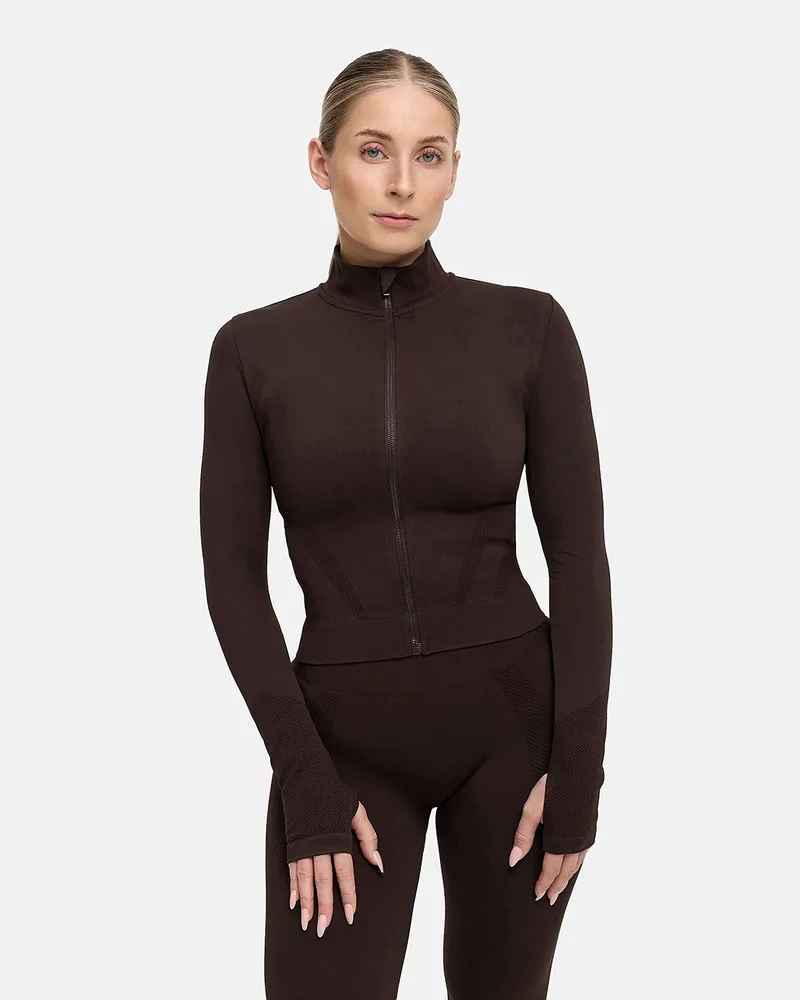 creamy fabrics Seamless Zip Jacke - Brown Dark / M 