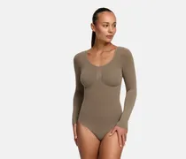 Bodysuit Sculpting Shapewear Longsleeve mit Slip (#2) - Taupe / 5XL