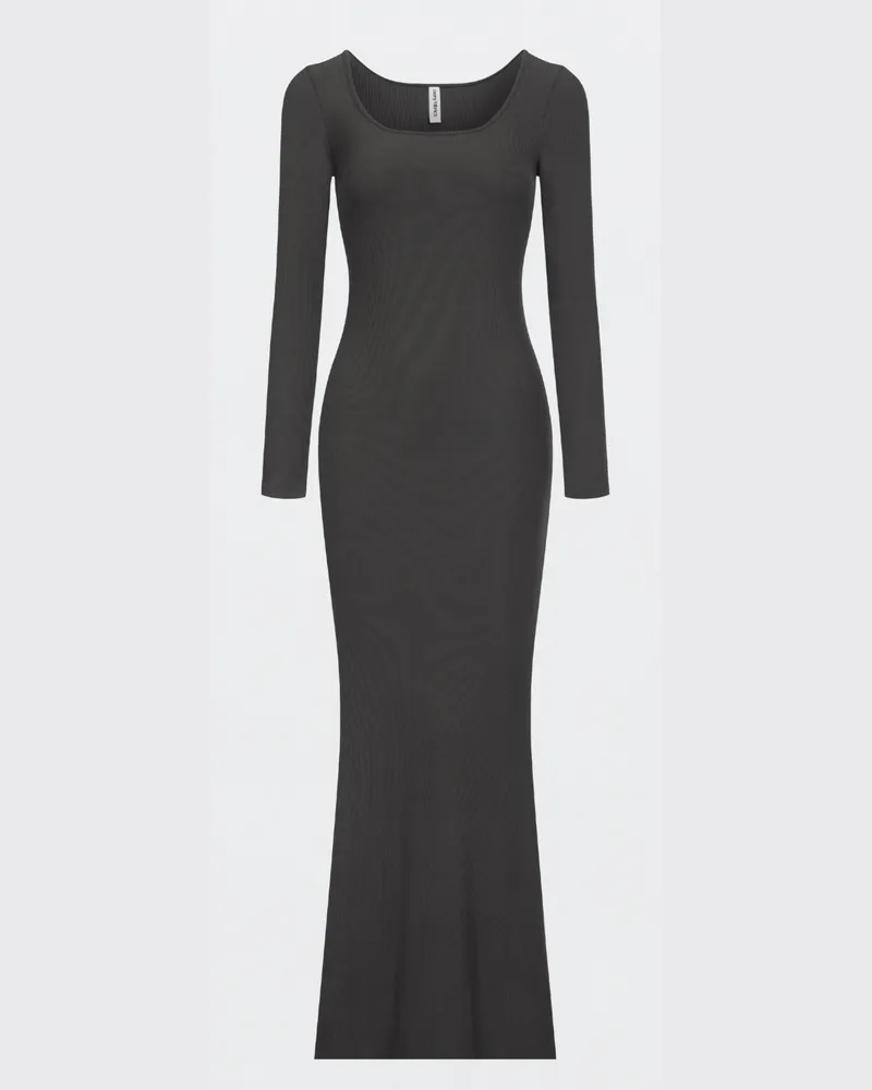 creamy fabrics Ribbed Long Sleeve Maxikleid - Ash Brown / M 