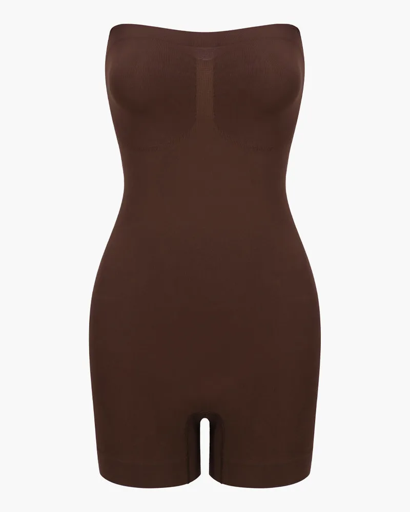 creamy fabrics Trägerloser Bodysuit Sculpting Shapewear mit Shorts - Braun / 2XL 