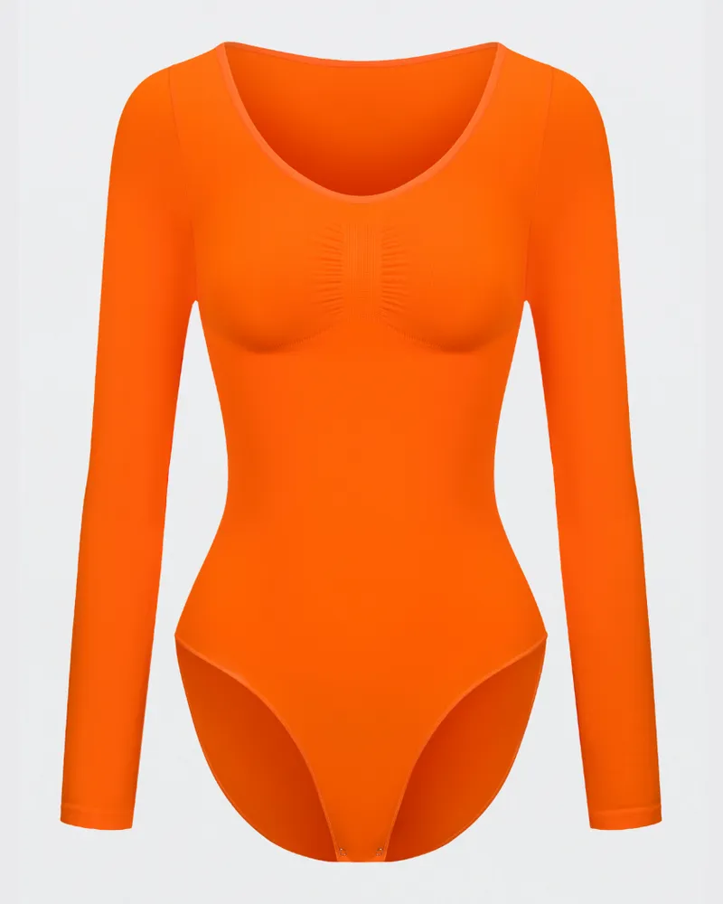 creamy fabrics Bodysuit Sculpting Shapewear Longsleeve mit Slip (#2) - Sunset Orange / M 