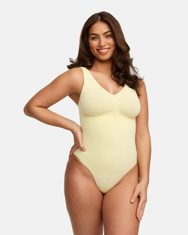 creamy fabrics Tank Bodysuit Sculpting Shapewear mit String - Baby Yellow / L 