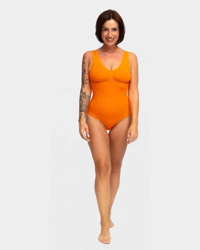 creamy fabrics Tank Bodysuit Sculpting Shapewear mit Slip (#2) - Sunset Orange / XS 