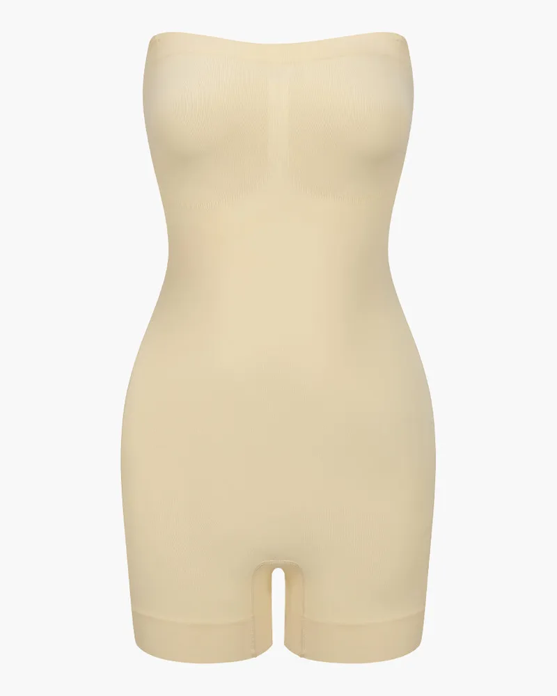 creamy fabrics Trägerloser Bodysuit Sculpting Shapewear mit Shorts - Oatmeal / XS 
