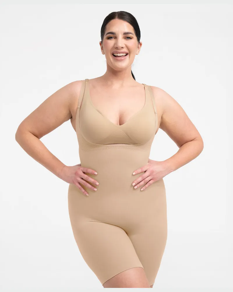 creamy fabrics Bodysuit Sculpting Shapewear mit offener Brust - Beige / 3XL 
