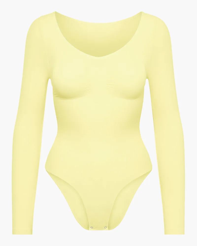creamy fabrics Bodysuit Sculpting Shapewear Longsleeve mit Slip - Baby Yellow / L 