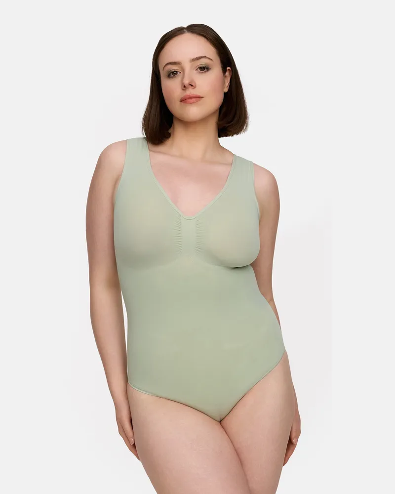 creamy fabrics Tank Bodysuit Sculpting Shapewear mit Slip - Sage Green / 5XL 